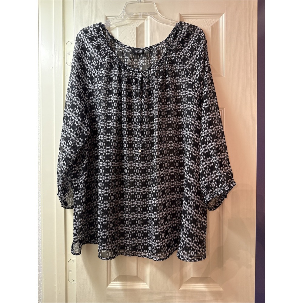 Ana Women's XL Cover Top Multicolor Geometric Round Neck 3/4 Sleeve Polyester